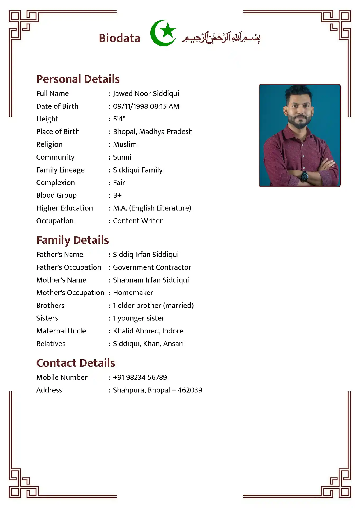 Classic 1 biodata template