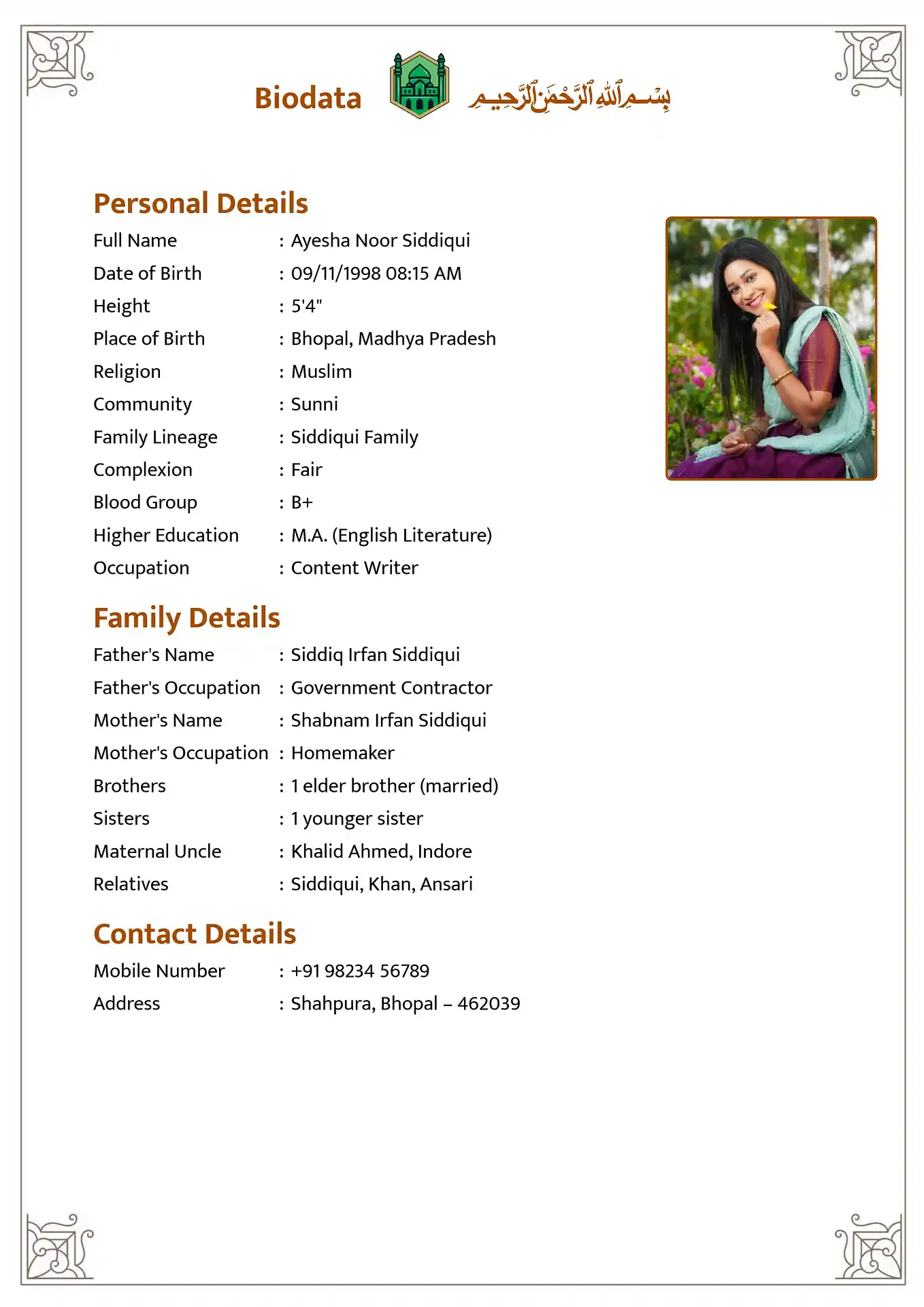 Classic 4 biodata template