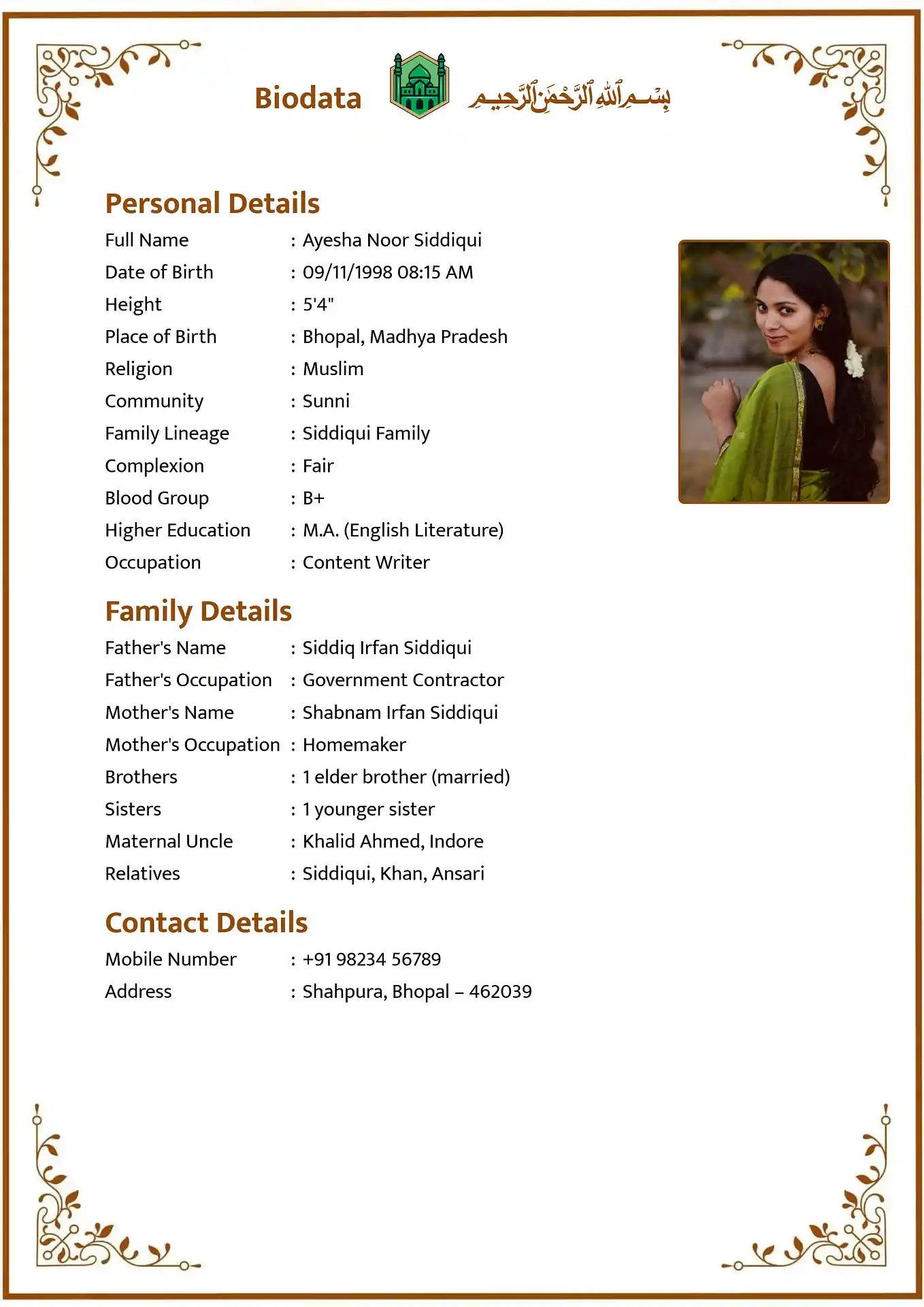 Classic 8 biodata template