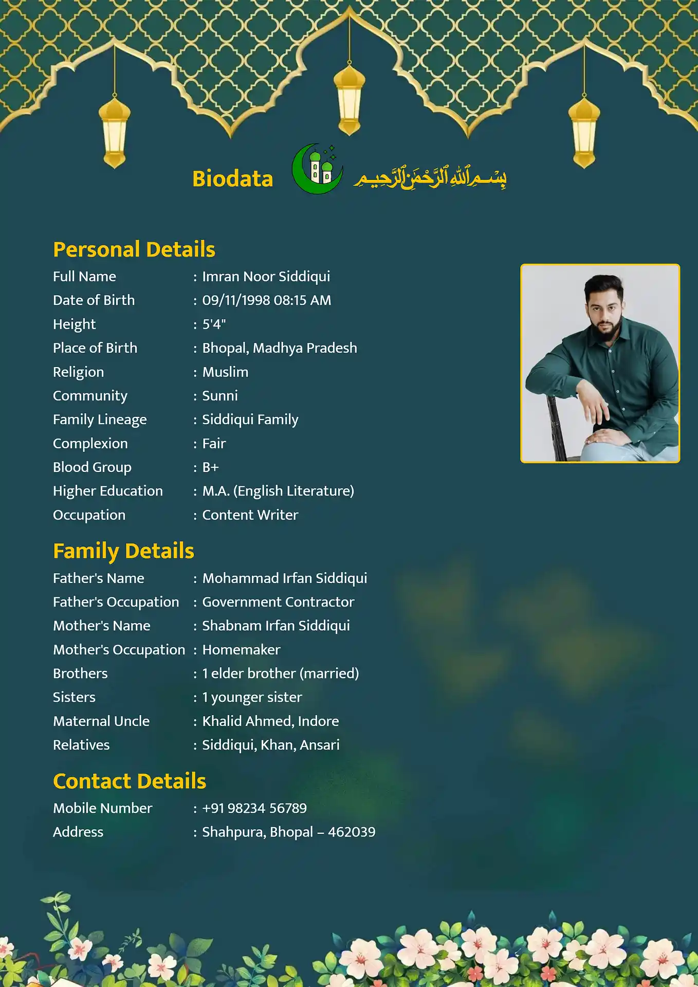 Green 2 biodata template