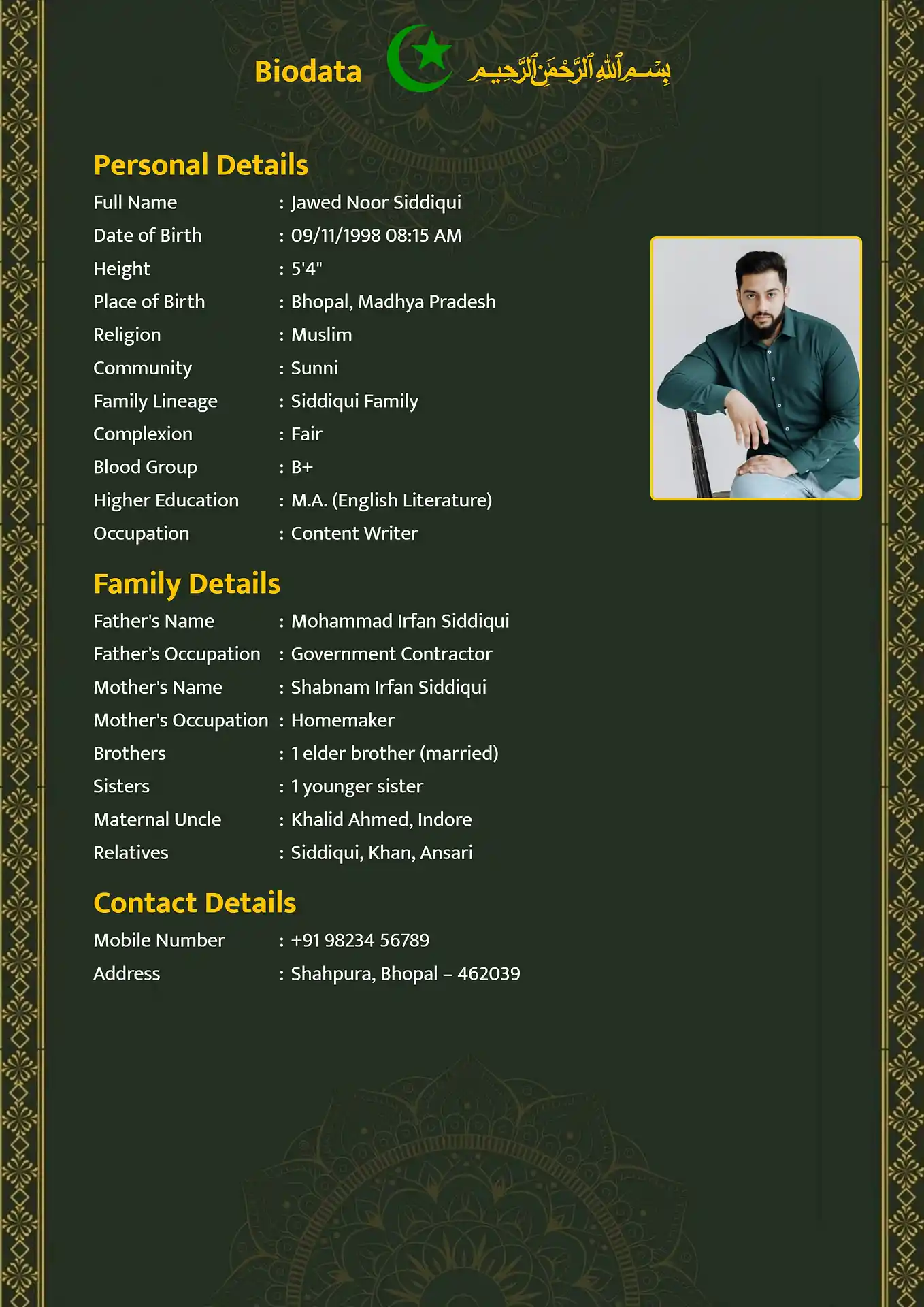 Green 3 biodata template